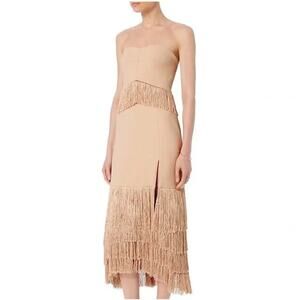 Jonathan Simkhai Strapless Nude Fringe Midi Dress Size 8 Cocktail Party